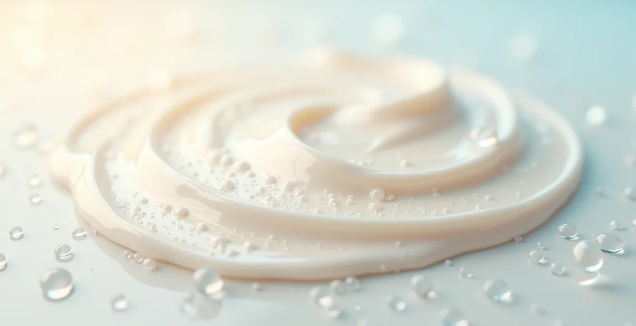 Texture macro de crème riche montrant la fusion de différentes couches hydratantes