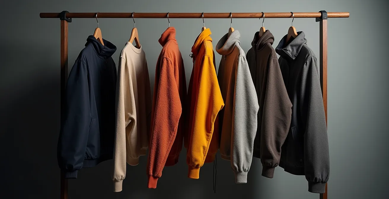 Garde-robe minimaliste organisée par saisons avec technique de superposition visible